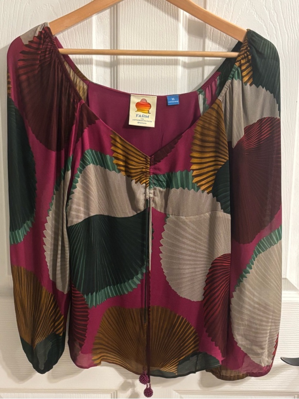 Farm Rio Katalina Long Sleeve Blouse Abstract Print Anthropologie Size XS READ